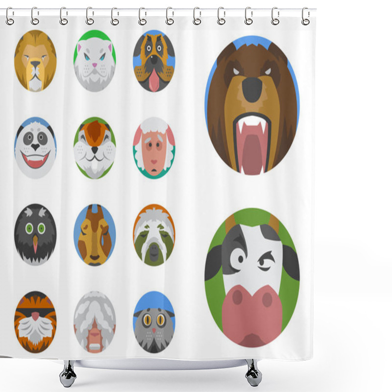 Personality  Cute Animals Emotions Icons Isolated Fun Set Face Happy Character Emoji Comic Adorable Pet And Expression Smile Collection Wild Avatar Vector Illustration. Shower Curtains