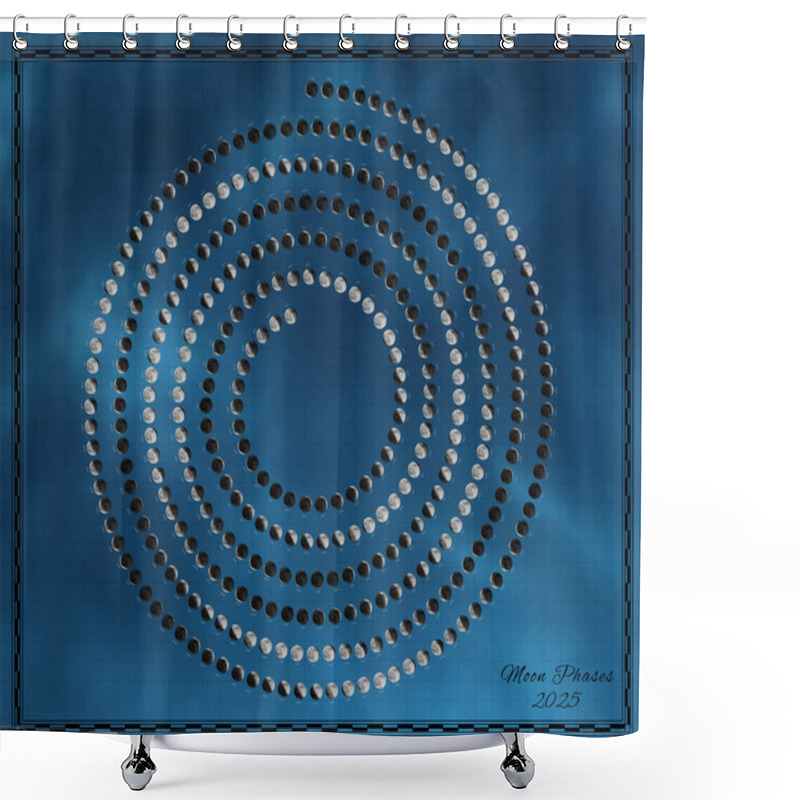 Personality  Moon Calendar 2025, Spiral Moon Phases On Sky Background Shower Curtains