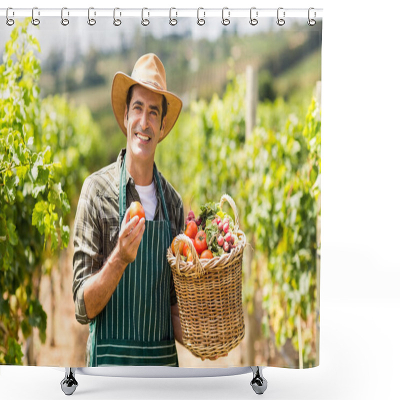 Personality  Farmer Holding A Basket Of Vegetables Shower Curtains