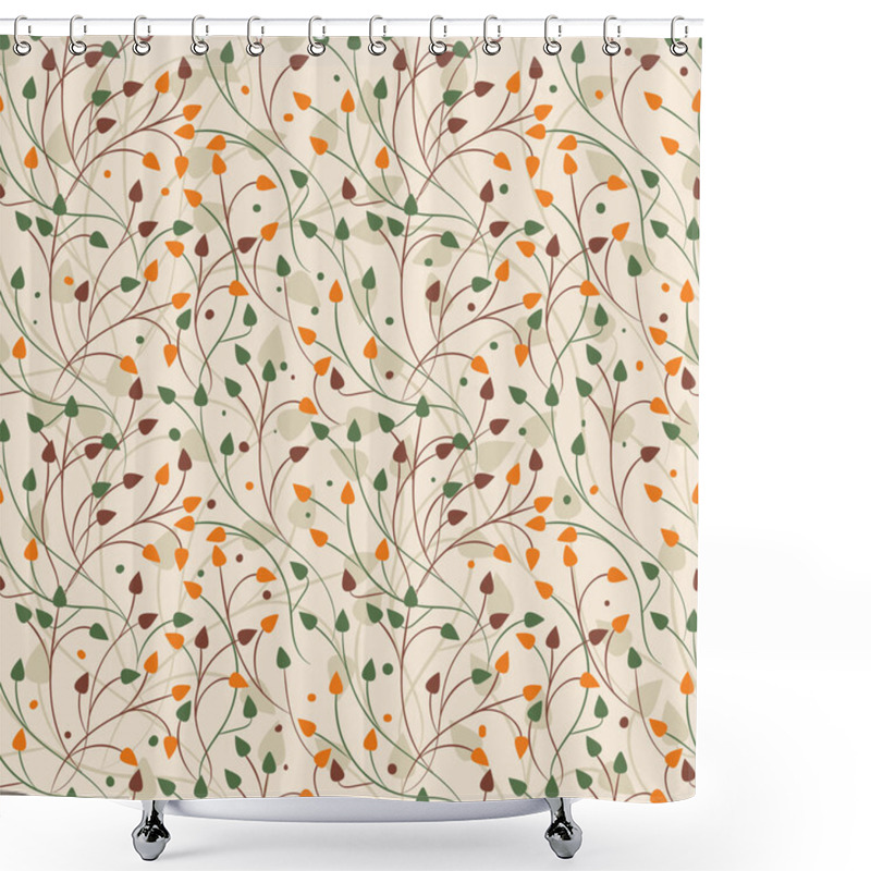 Personality  Seamless Pattern With Abstract Wavy Branches And Foliage On Light Background. Vector Fabric Design Shower Curtains