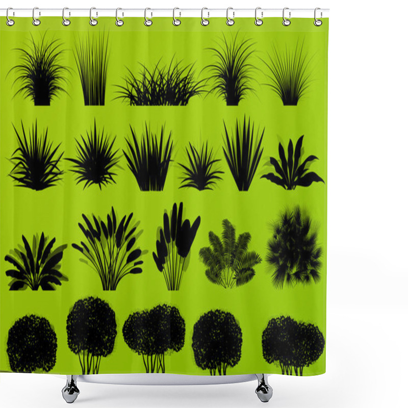 Personality  Exotic Jungle Bushes Grass, Reed, Palm Tree Wild Plants Collecti Shower Curtains