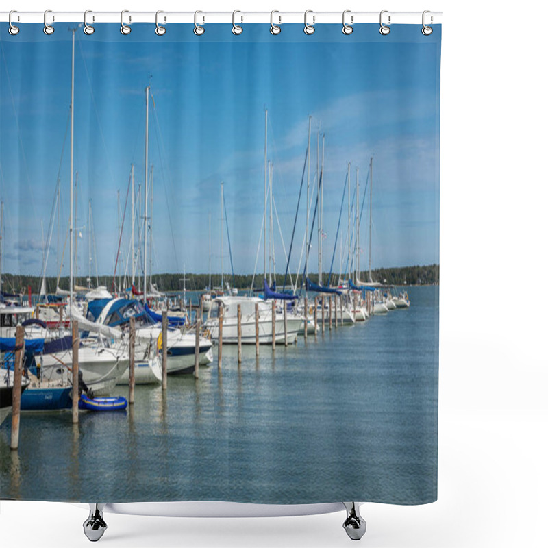 Personality  ALAND ISLANDS, MARIEHAMN - FINLAND - AUGUST 06, 2019: Yachts In  Shower Curtains