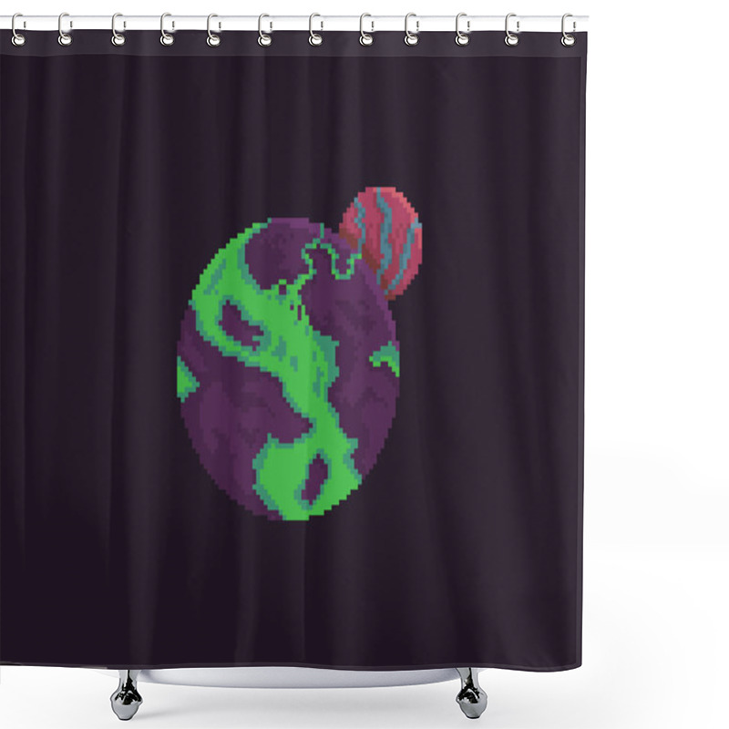 Personality  Pixel Alien Planets Shower Curtains