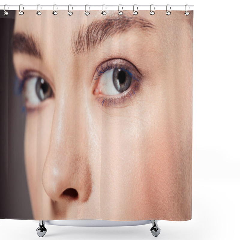 Personality  Cropped View Of Beautiful Woman With Trendy Make Up Looking At Camera Shower Curtains