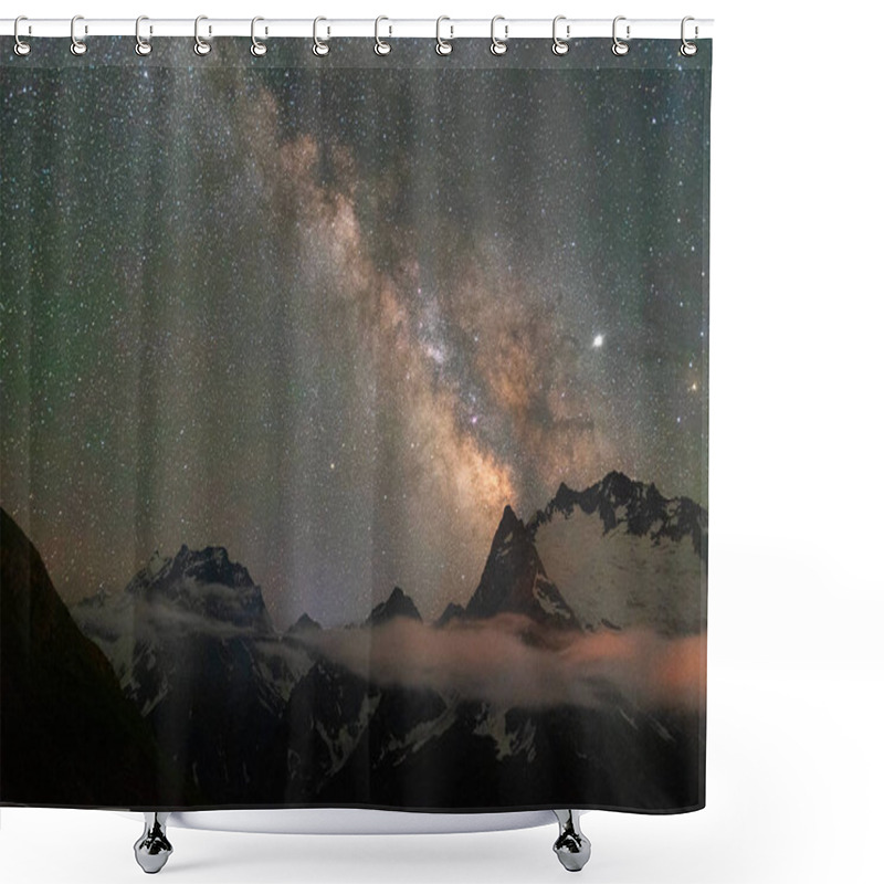 Personality  Night Sky With Stars Milky Way Over The Mountains Of The Caucasus With Clouds Shower Curtains