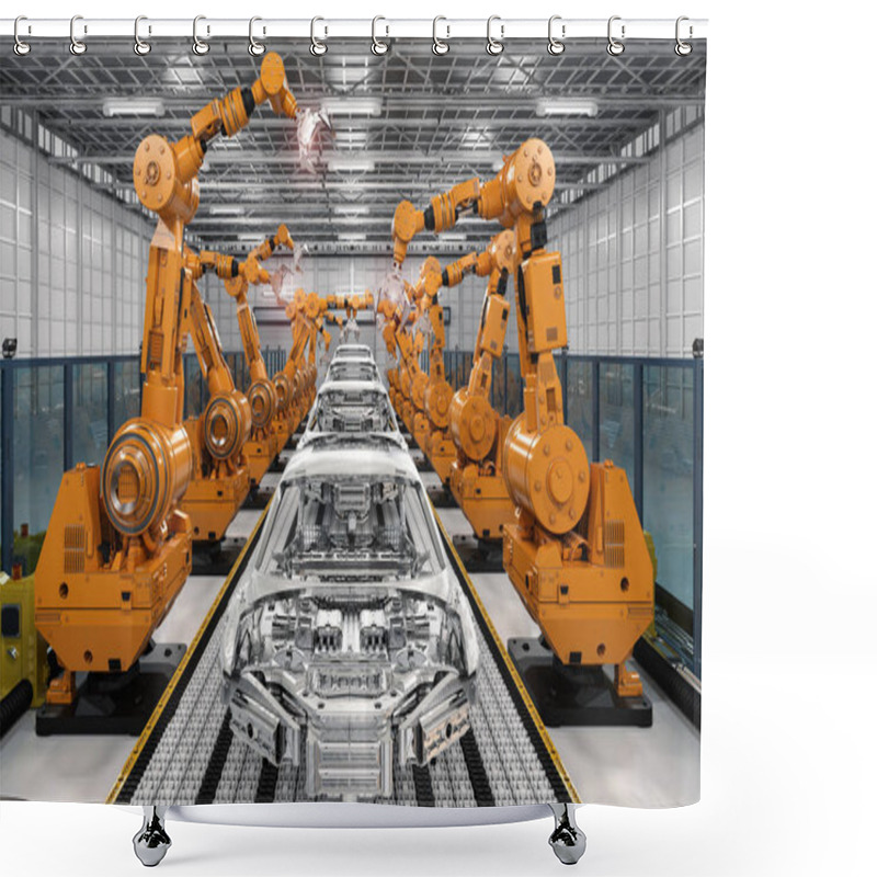 Personality  Robot Assembly Line In Car Factory Shower Curtains