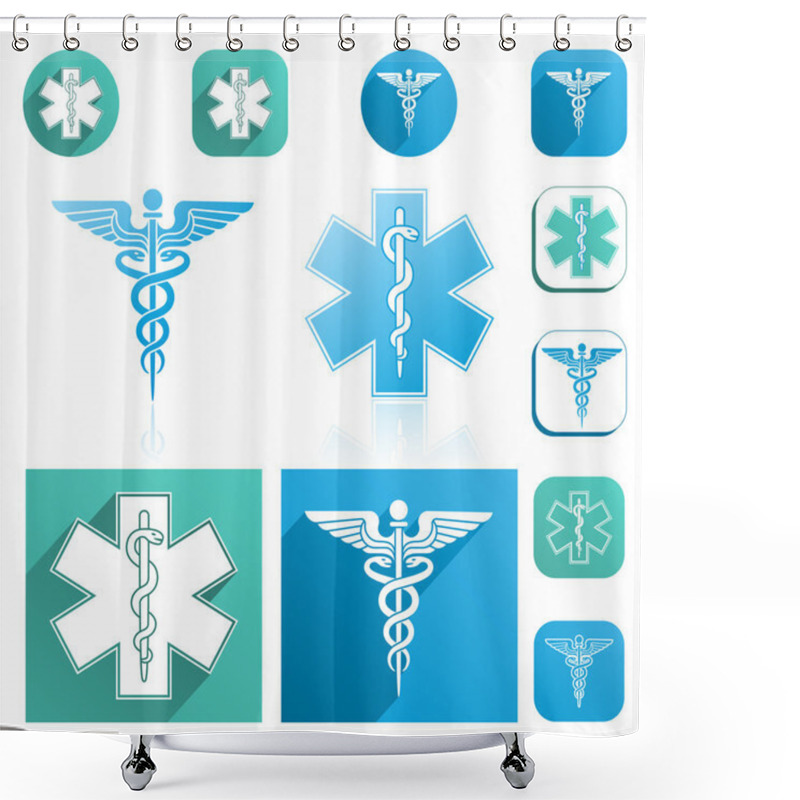 Personality  Caduceus And Esculapius Staff Icons Set Shower Curtains