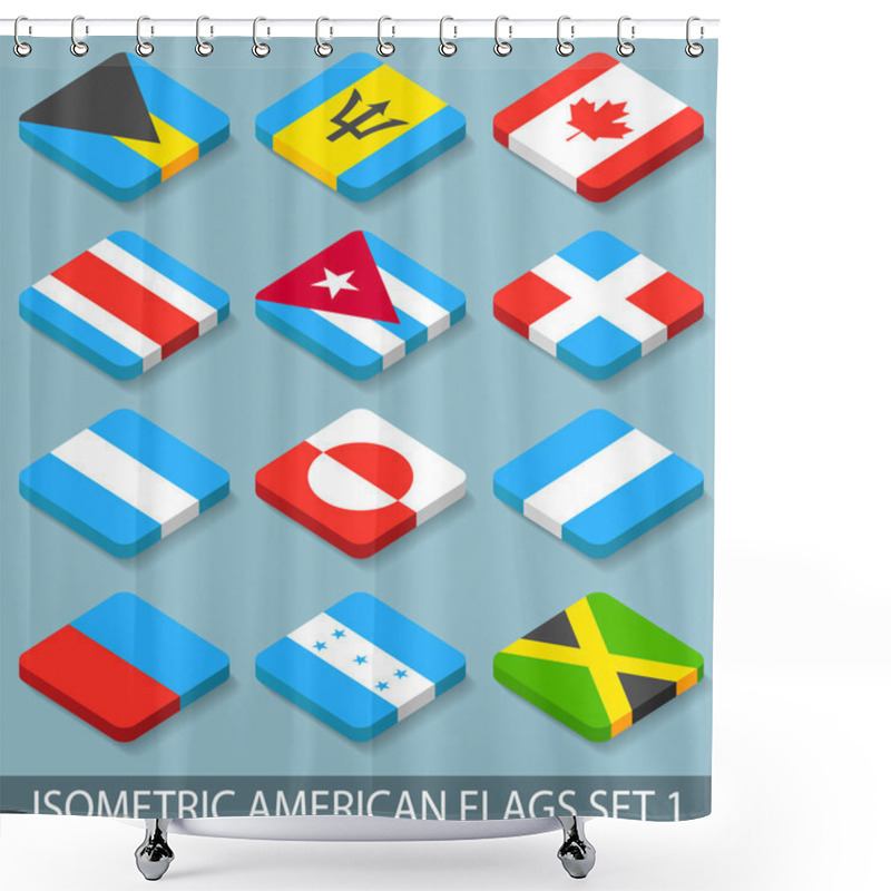 Personality  Flat Isometric American Flags Set 1 Shower Curtains