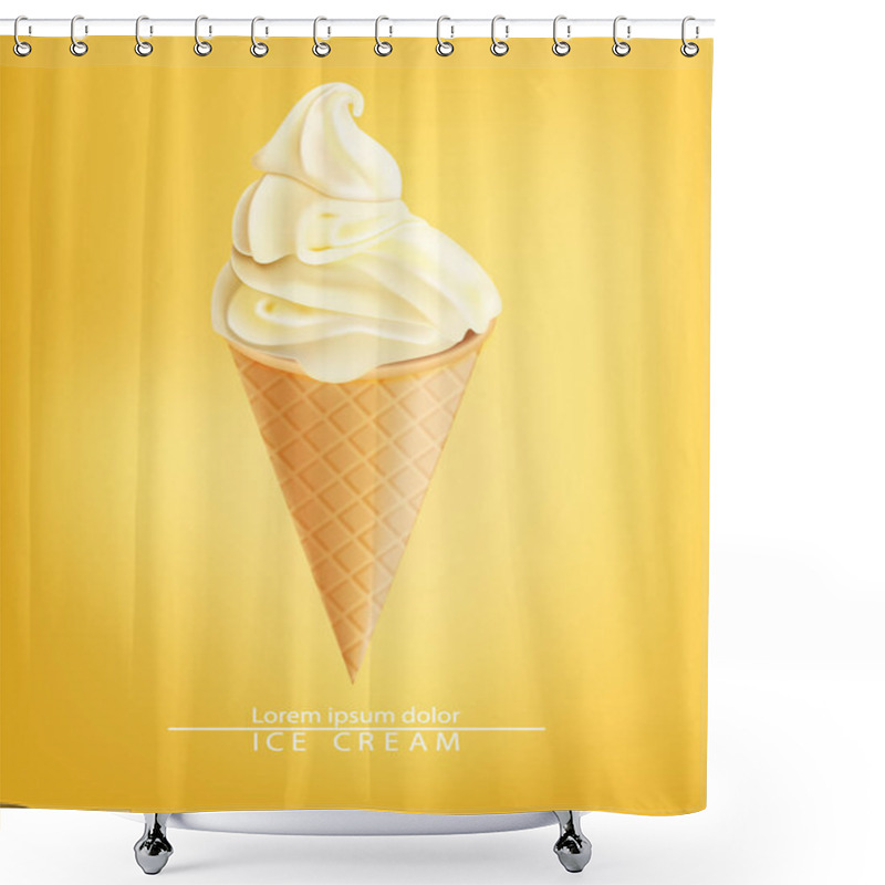 Personality  Ice Cream Cone Vector Realistic. Vanilla Flavor. Swirled Smooth Creamy Toppings Shower Curtains