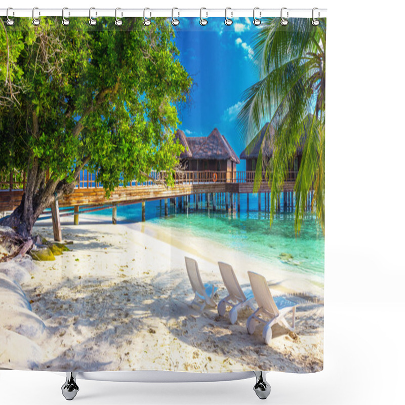 Personality  Tropical Island With Sandy Beach Shower Curtains