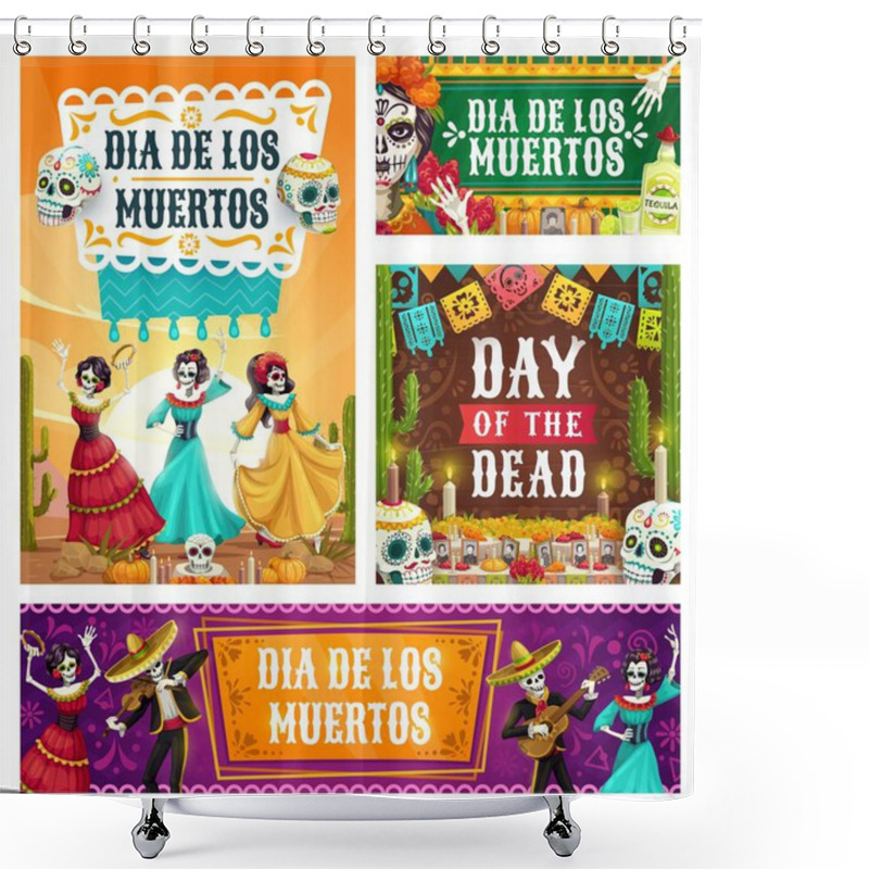 Personality  Day Of Dead Dancing Skeletons And Sugar Skulls Shower Curtains