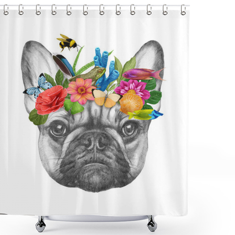 Personality  Dog With Flowers And Leaves, Hand Drawn Illustration Shower Curtains