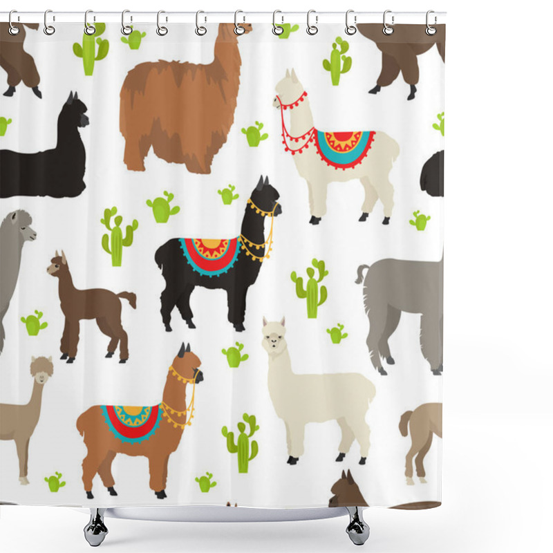 Personality  Camelids Family Collection. Alpaca Graphic Design. Vector Illustration Shower Curtains