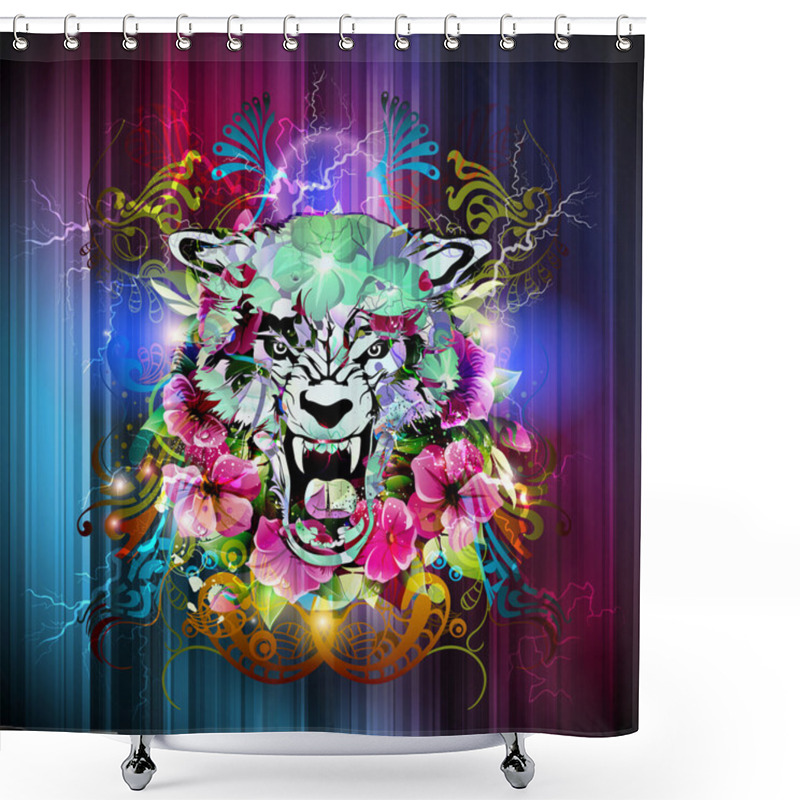 Personality  Bright Abstract Background With Tiger Shower Curtains