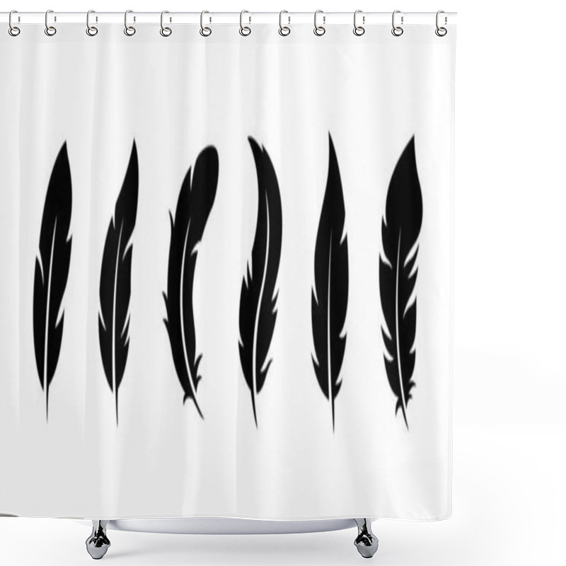 Personality  Set Of Bird Feathers On A White Background. Shower Curtains