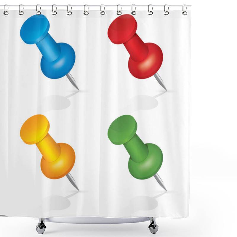 Personality  Pushpin Icons. Pin Set. Isolated On White. Shower Curtains