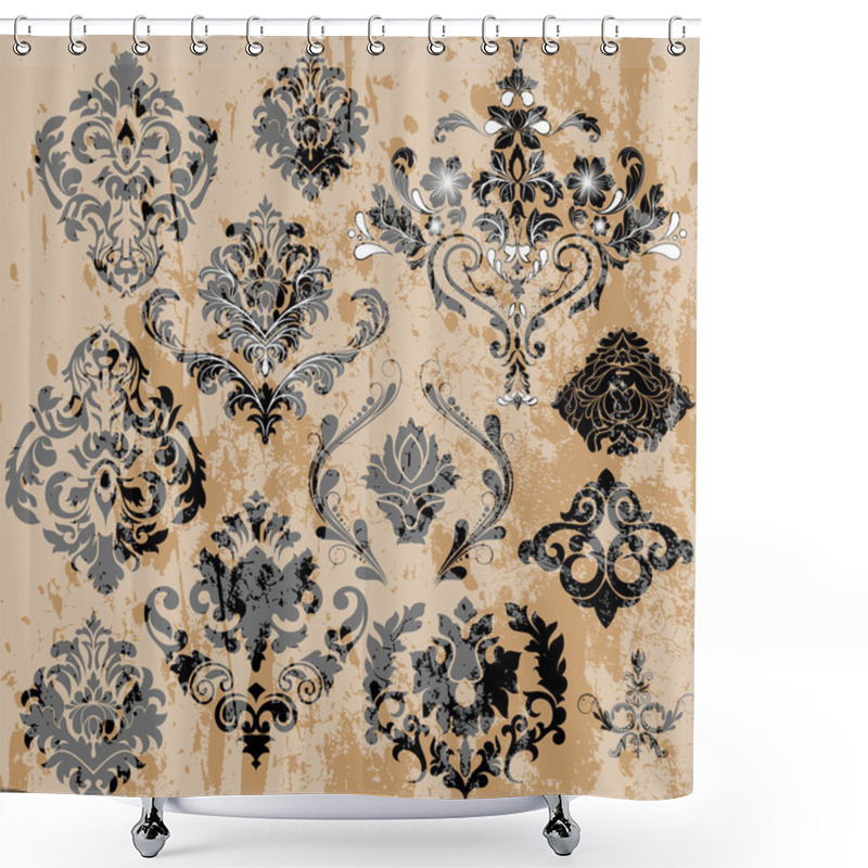 Personality  Grunge Damask Floral ELements Shower Curtains