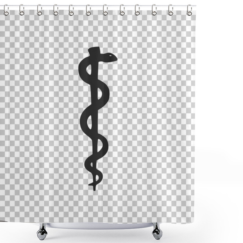 Personality  Rod Of Asclepius Snake Coiled Up Silhouette Icon On Transparent Background. Medicine And Health Care Concept. Emblem For Drugstore Or Medicine, Pharmacy Snake Symbol. Flat Design. Vector Illustration Shower Curtains