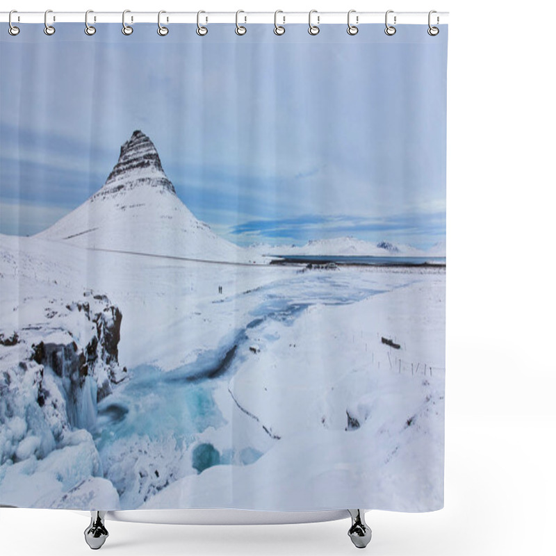 Personality  Iceland Landscape Winter Panorama, Kirkjufell Mountain Covered B Shower Curtains