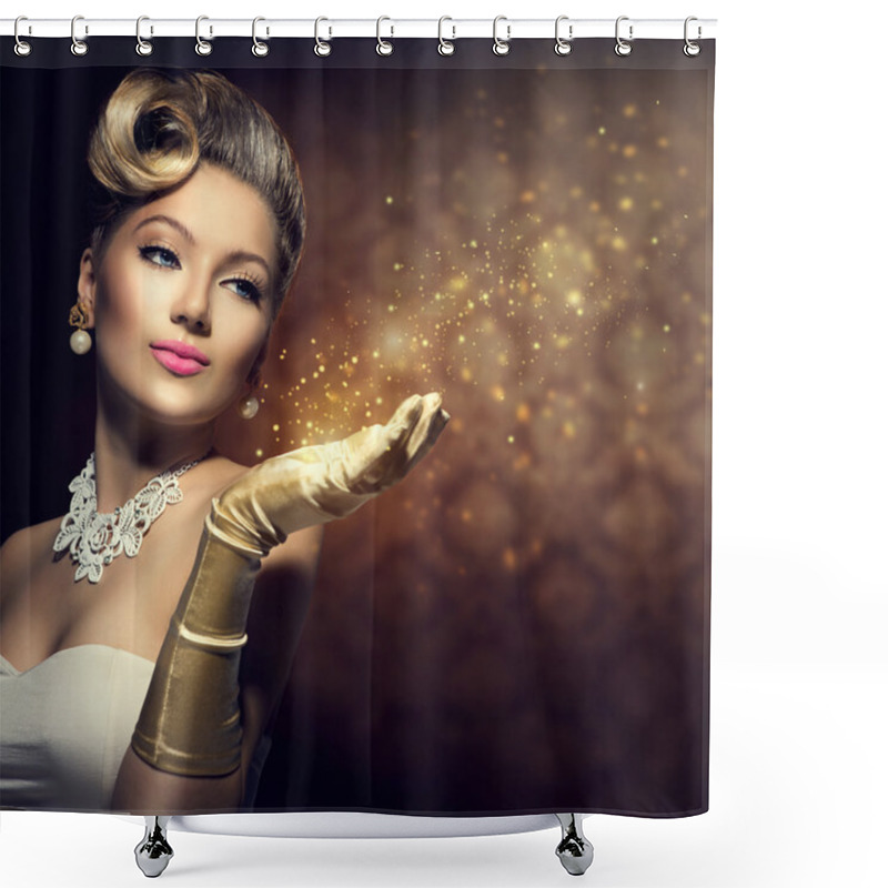 Personality  Retro Woman With Magic In Her Hand. Shower Curtains