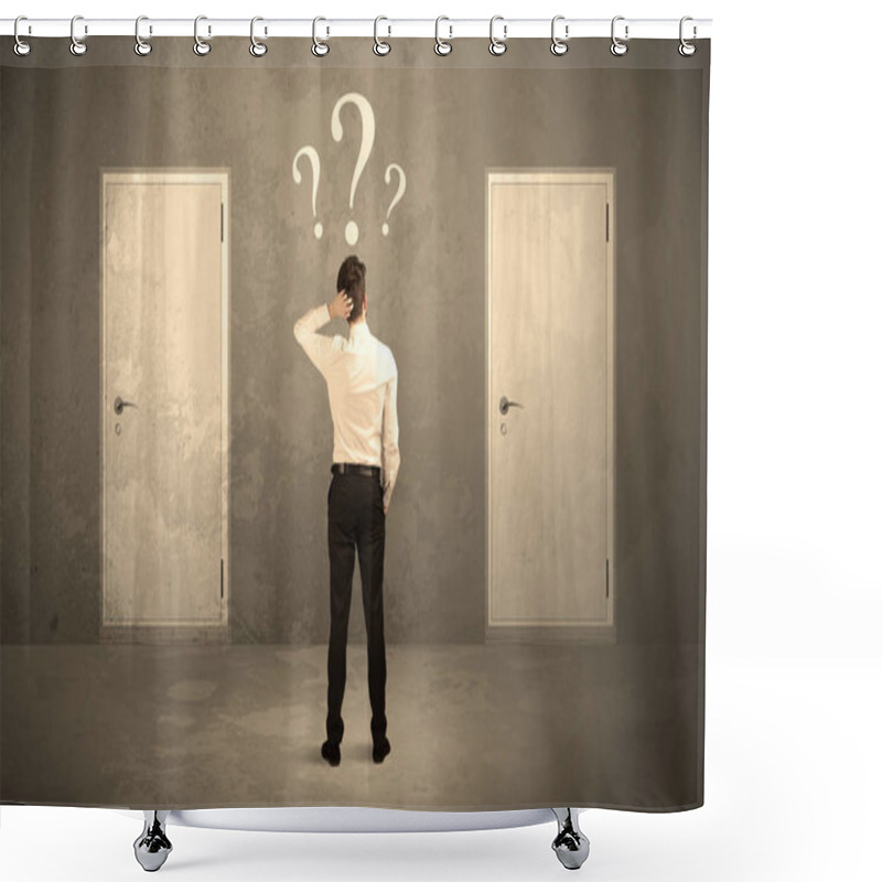 Personality  Businessman Standing In Front Of Doors Shower Curtains