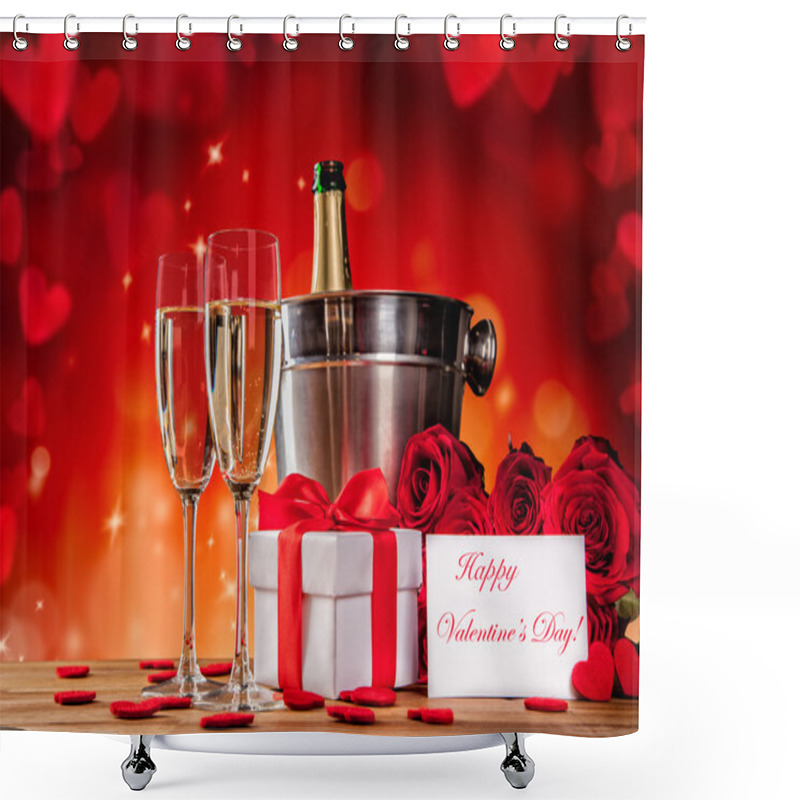 Personality  Valentines Still Life With Champagne And Roses Shower Curtains