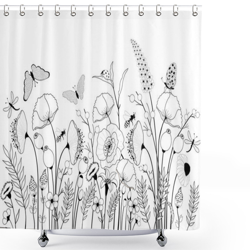 Personality  Card With Wild Flowers And Butterflies Shower Curtains