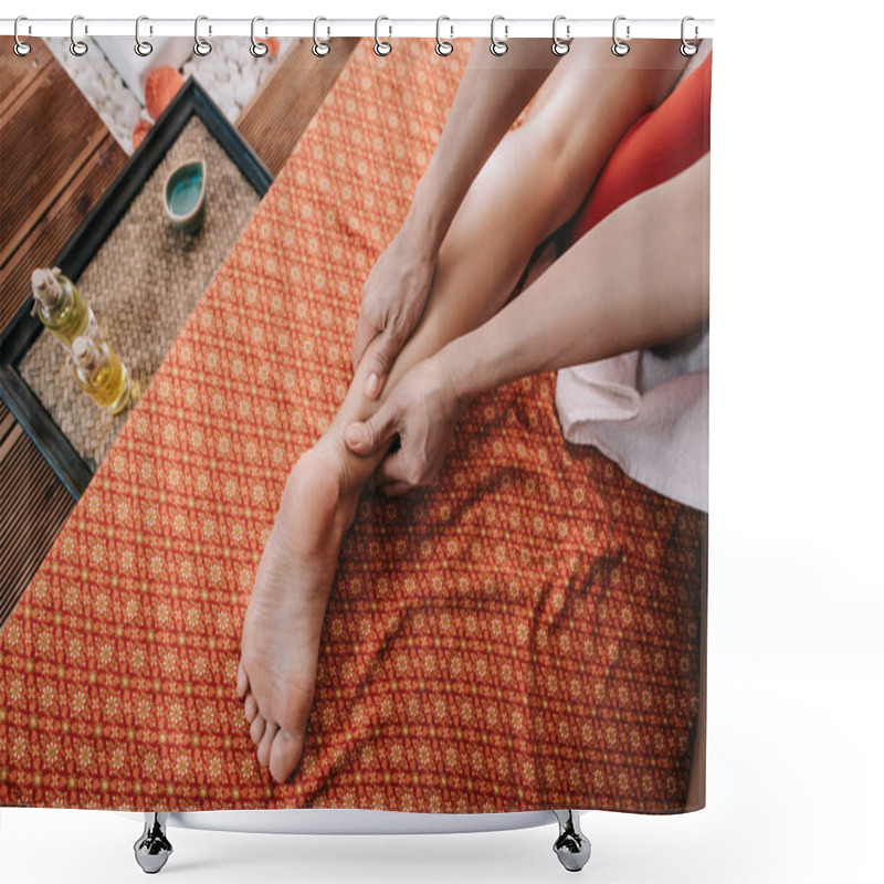 Personality  Cropped View Of Masseur Doing Foot Massage To Woman In Spa Salon  Shower Curtains