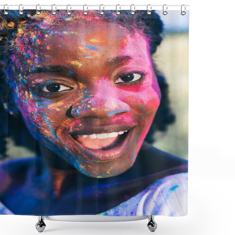 Personality  African American Woman At Holi Festival Shower Curtains