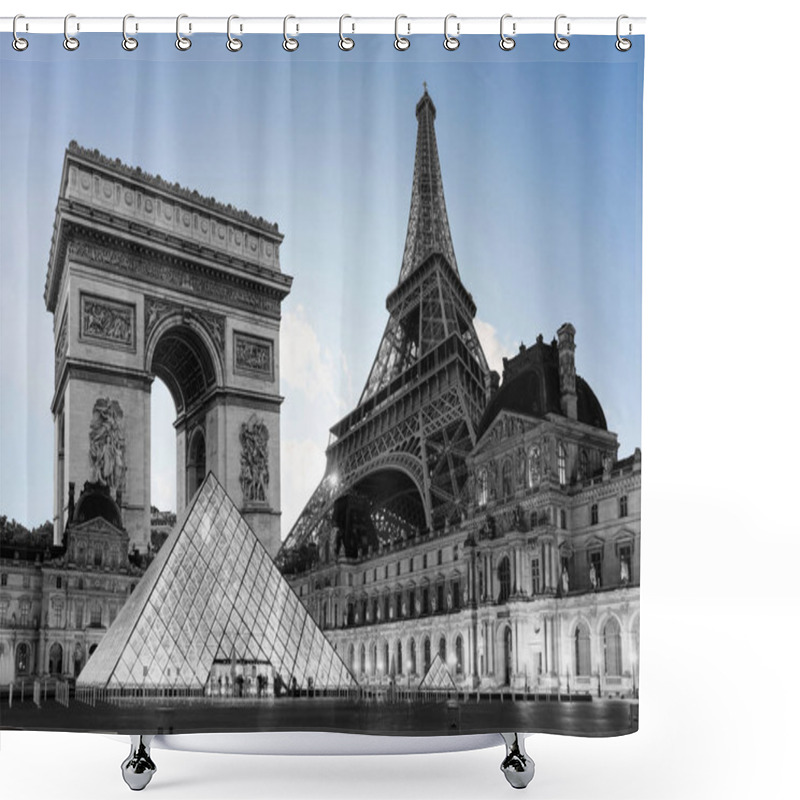 Personality  Eiffel Tower, Arch De Triomphe And Musee De Louvre. Famous Landmark And Travel Destination In Paris, France Shower Curtains