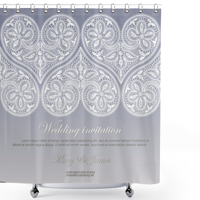 Personality  Wedding Invitation Decorated With White Lace Hearts Shower Curtains