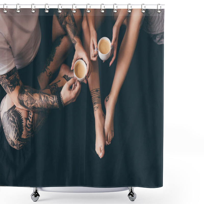 Personality  Couple With Cups Of Coffee In Bed Shower Curtains