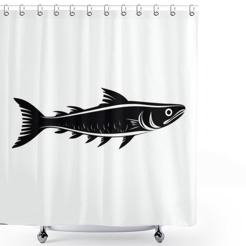 Personality  Stylized Black Silhouette Of A Fish, Showcasing Its Streamlined Shape And Distinctive Features. Shower Curtains