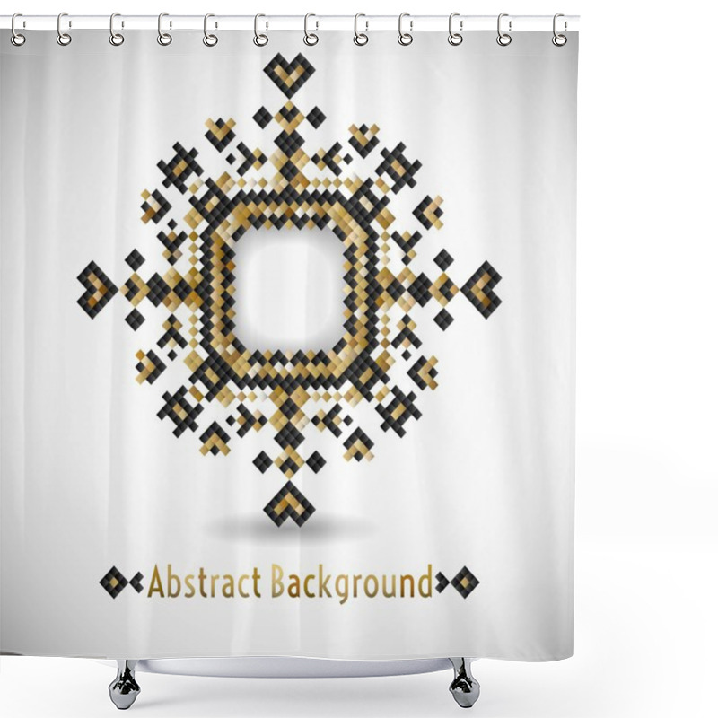 Personality  Geometric Hipster Tribal Black And Gold Pixel Design. Shower Curtains