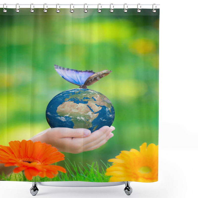 Personality  Child Holding Earth Planet Shower Curtains