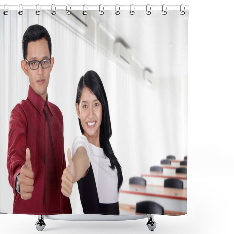 Personality  Thumbs Up Of Young Business Couple In The Office Shower Curtains