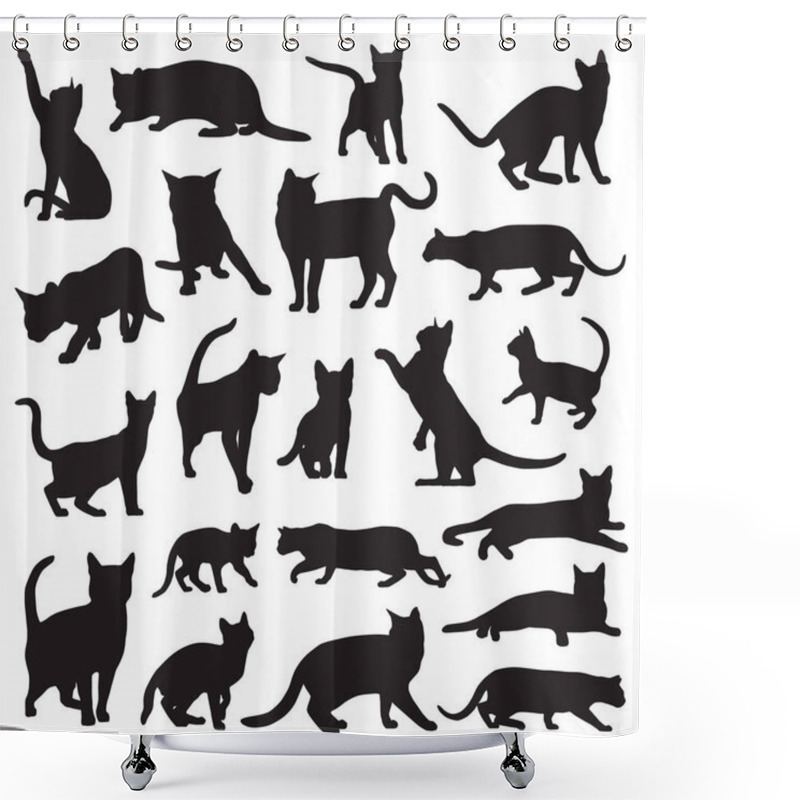 Personality  Set Of Bengal Cat Silhouettes, Vector Illustration Shower Curtains