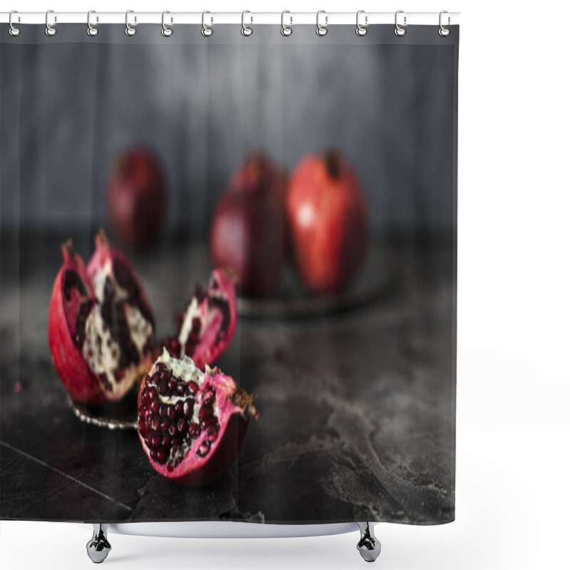 Personality  Red Pomegranates On Dark Concrete Background With Copy Space Shower Curtains