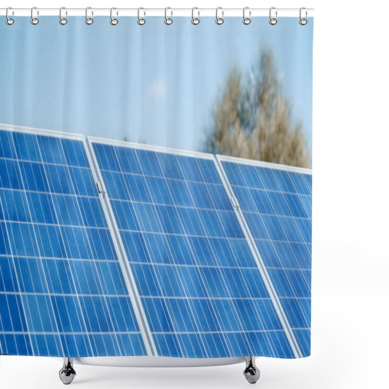 Personality  Blue Construction Of Solar Battery Panels Against Sky Shower Curtains