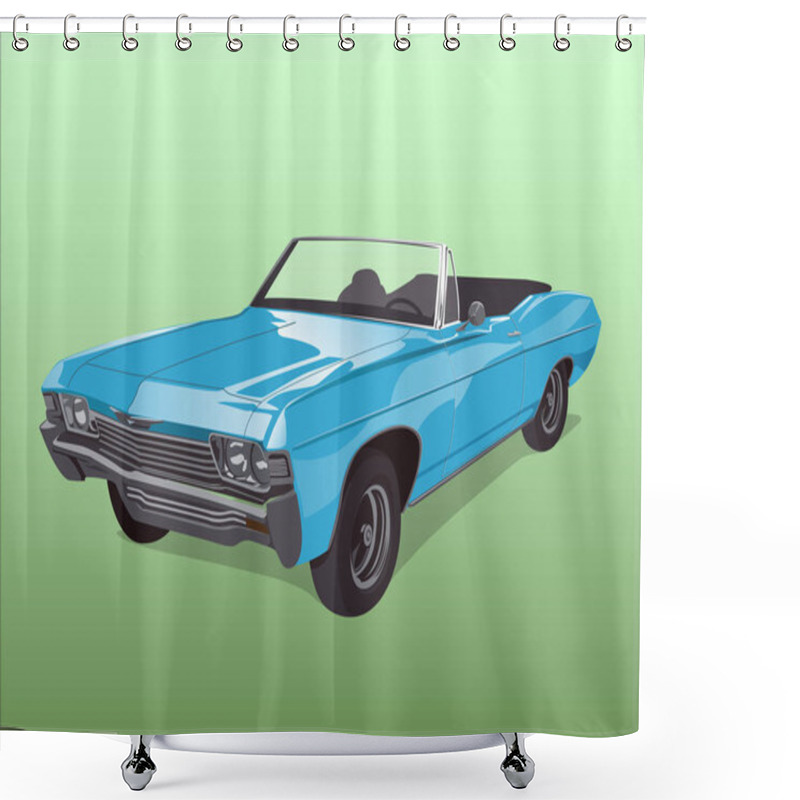 Personality  Vector Retro Car 50-60 Years Isolated On Green Background With Shadow Shower Curtains