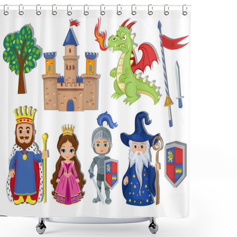 Personality  Vector Set Of Medieval Fairy Tale Element Icons. Shower Curtains