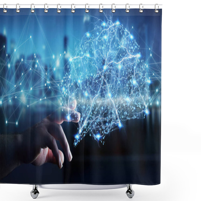 Personality  Businessman Using Digital X-ray Human Brain Interface 3D Renderi Shower Curtains