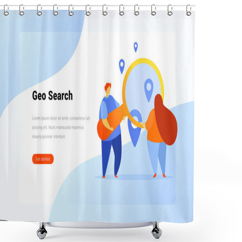 Personality  Geo Target Point Search Flat Vector Illustration Concept. Man Ho Shower Curtains