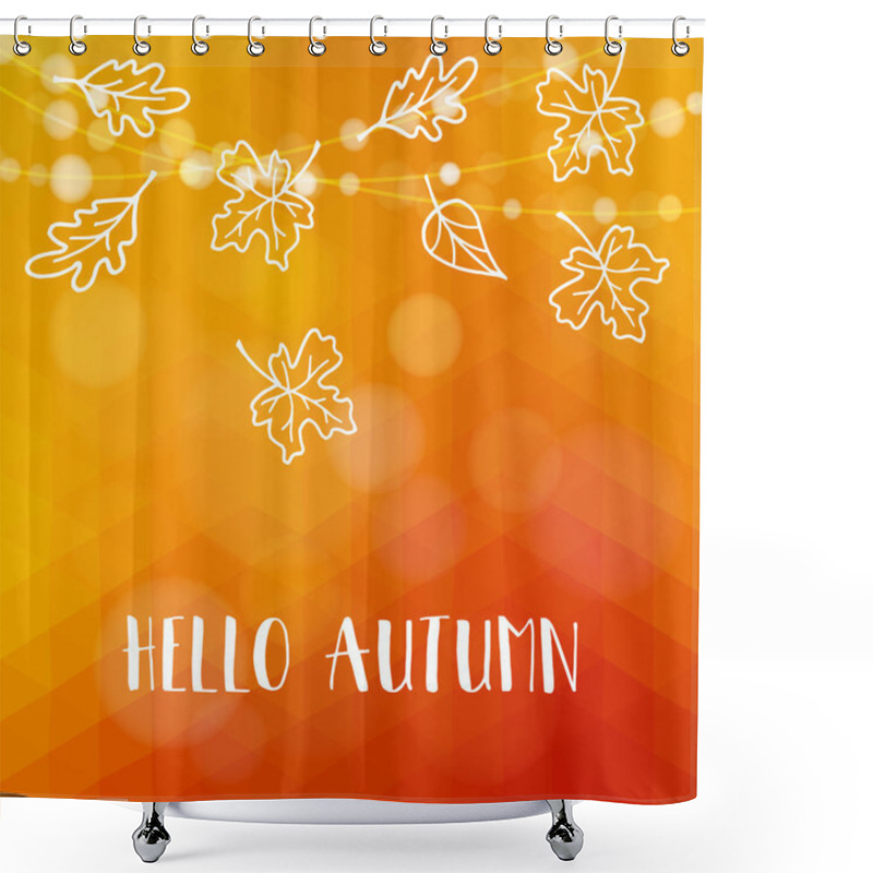 Personality  Autumn, Fall Card. Hand Drawn Maple, Oak Leaves, Lights. Modern Polygonal Background. Low Poly,  Triangle Pattern, Vector Shower Curtains