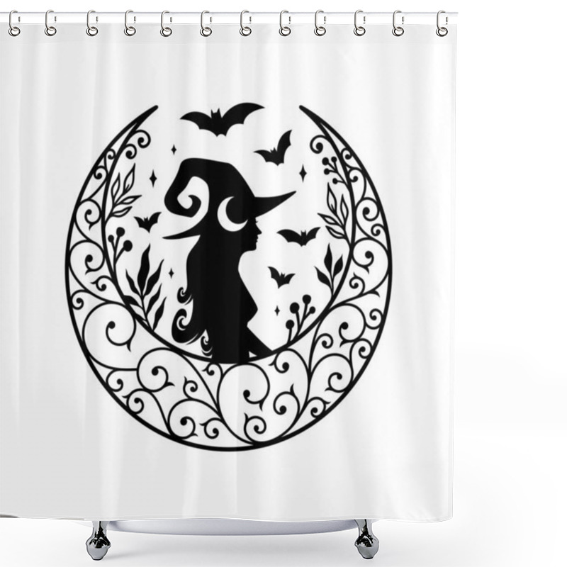 Personality  Silhouette Of Beautiful Young Witch With Crescent Moon Decoration Shower Curtains