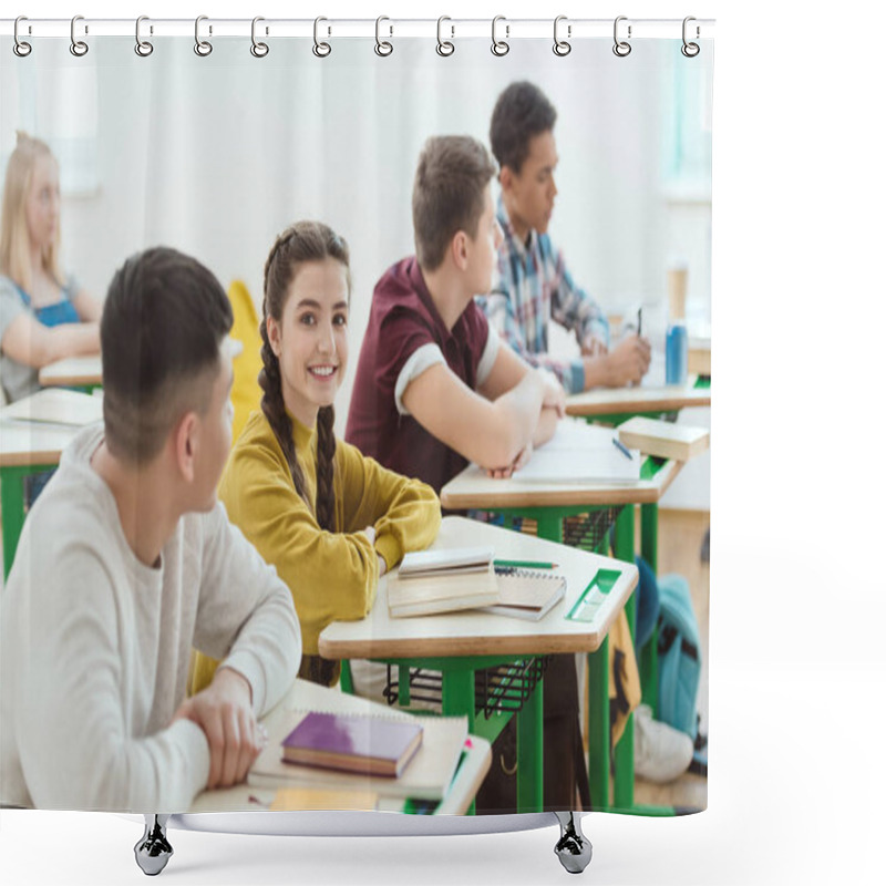 Personality  Row Of High School Students Sitting In Class During Lesson Shower Curtains