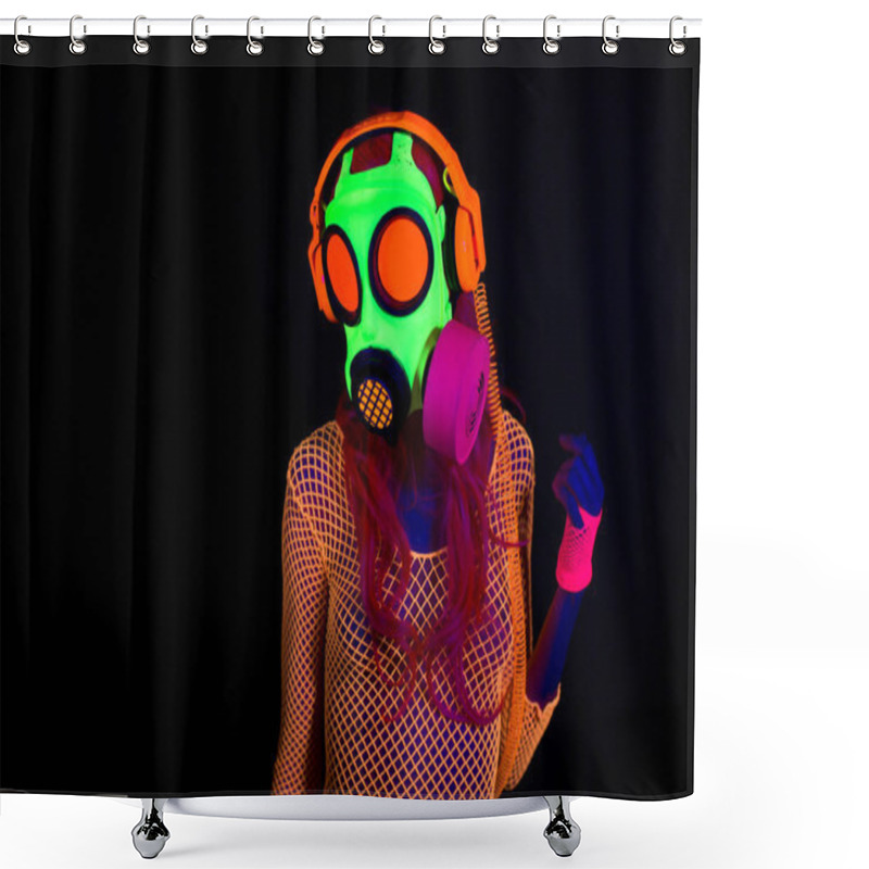 Personality   Ultra Violet Neon Gasmask Woman Shower Curtains