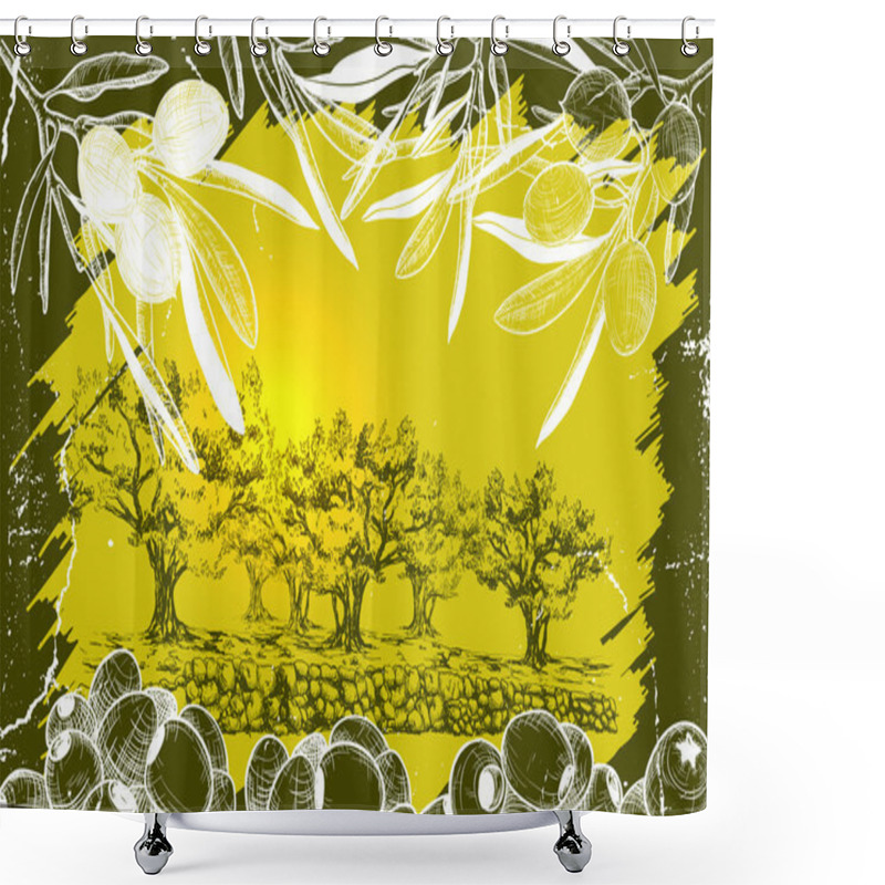 Personality  Vector Illustration Of Olive Harvest Landscape  Shower Curtains