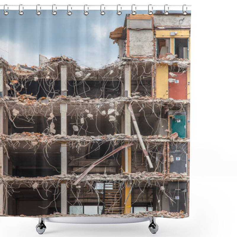 Personality  Demolition Of A Multi Floor Bulding Shower Curtains