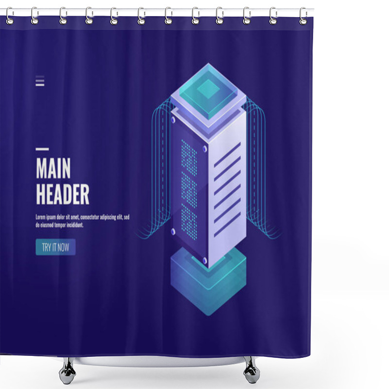 Personality  Isometric Data Processing Center, Ai Programming, Neron Wide, Datacenter And Database Icon, Server Room, Vector Neon Dark Shower Curtains